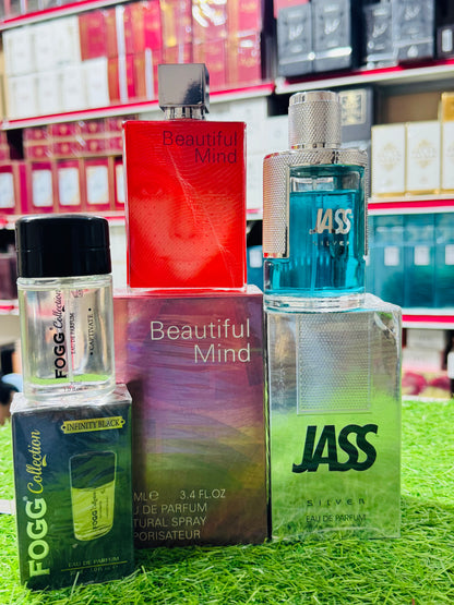 Beautiful mind jass sliver perfuem 100 ML one fogg perfume gift (allow to open)